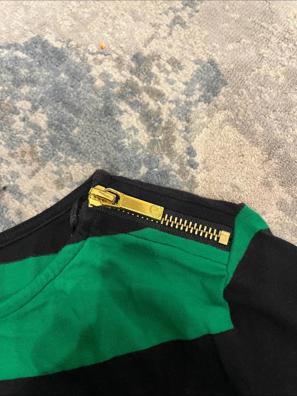 Michael Kors Green and Black Striped Short Sleeve Tee